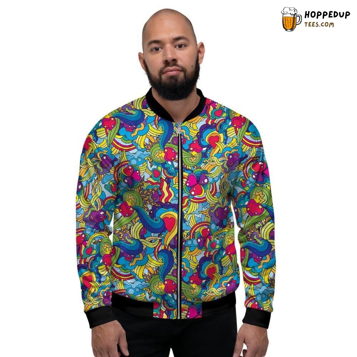 Valentine Hippie Trippy Heart Design Men’s Bomber Jacket Love Celebration Style
