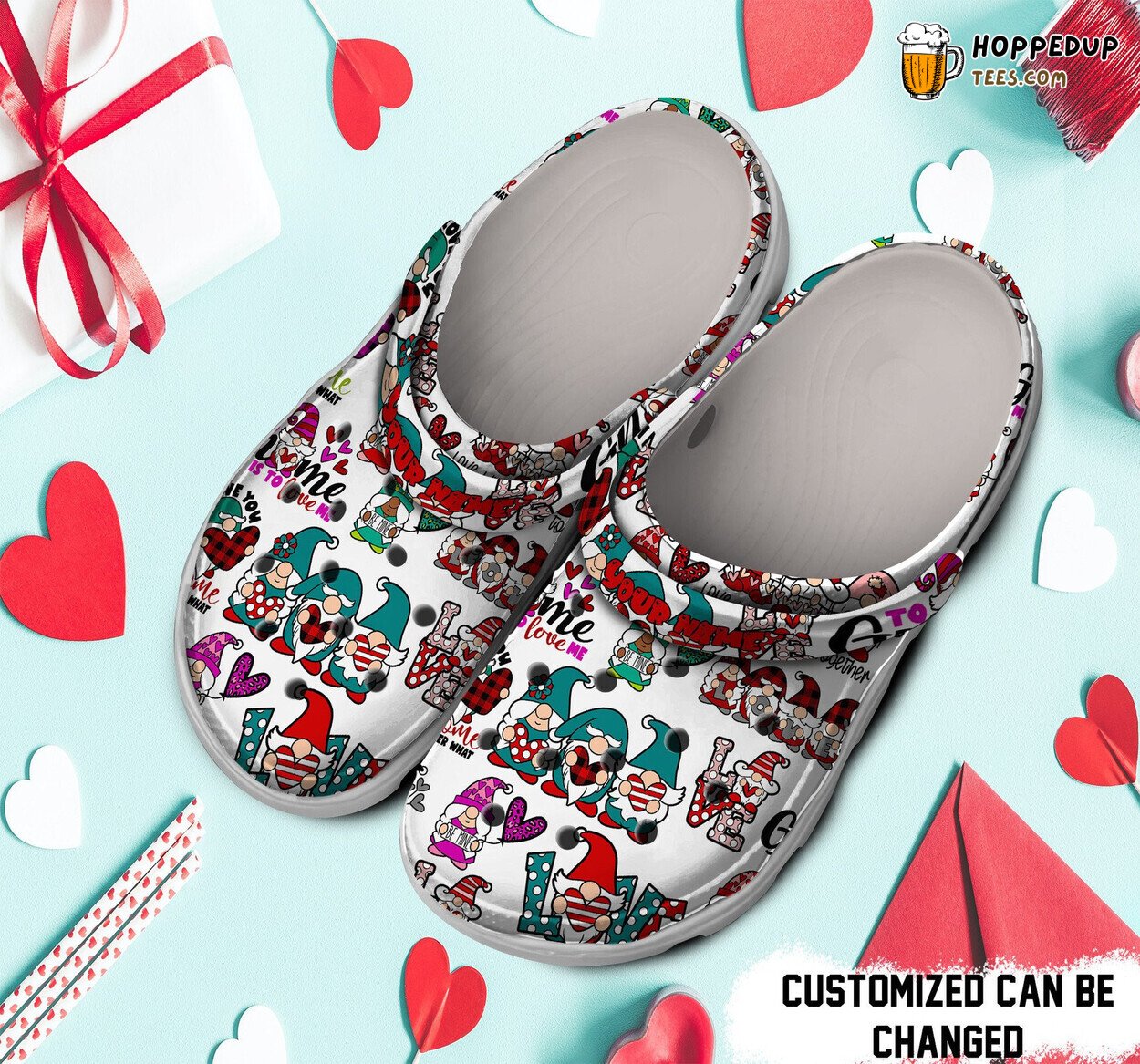Valentine Love Gnome Personalized Comfortable Unique clog Shoes
