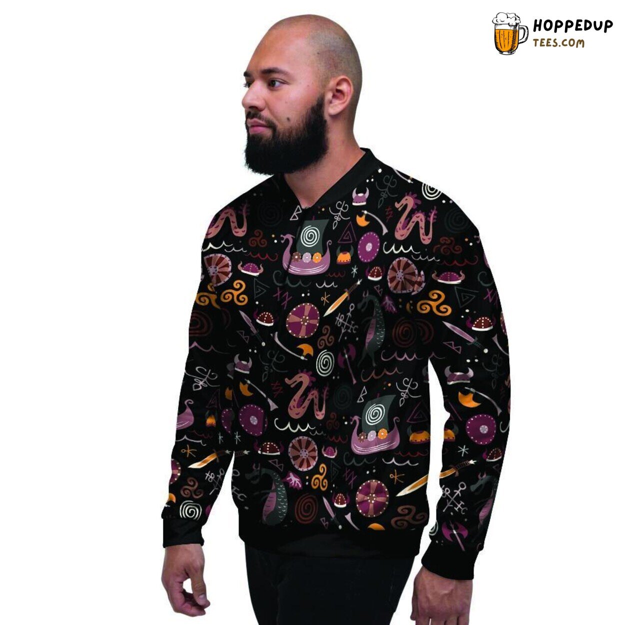 Valhalla Viking Cartoon Design Men’s Bomber Jacket Norse Myth Inspired Fashion