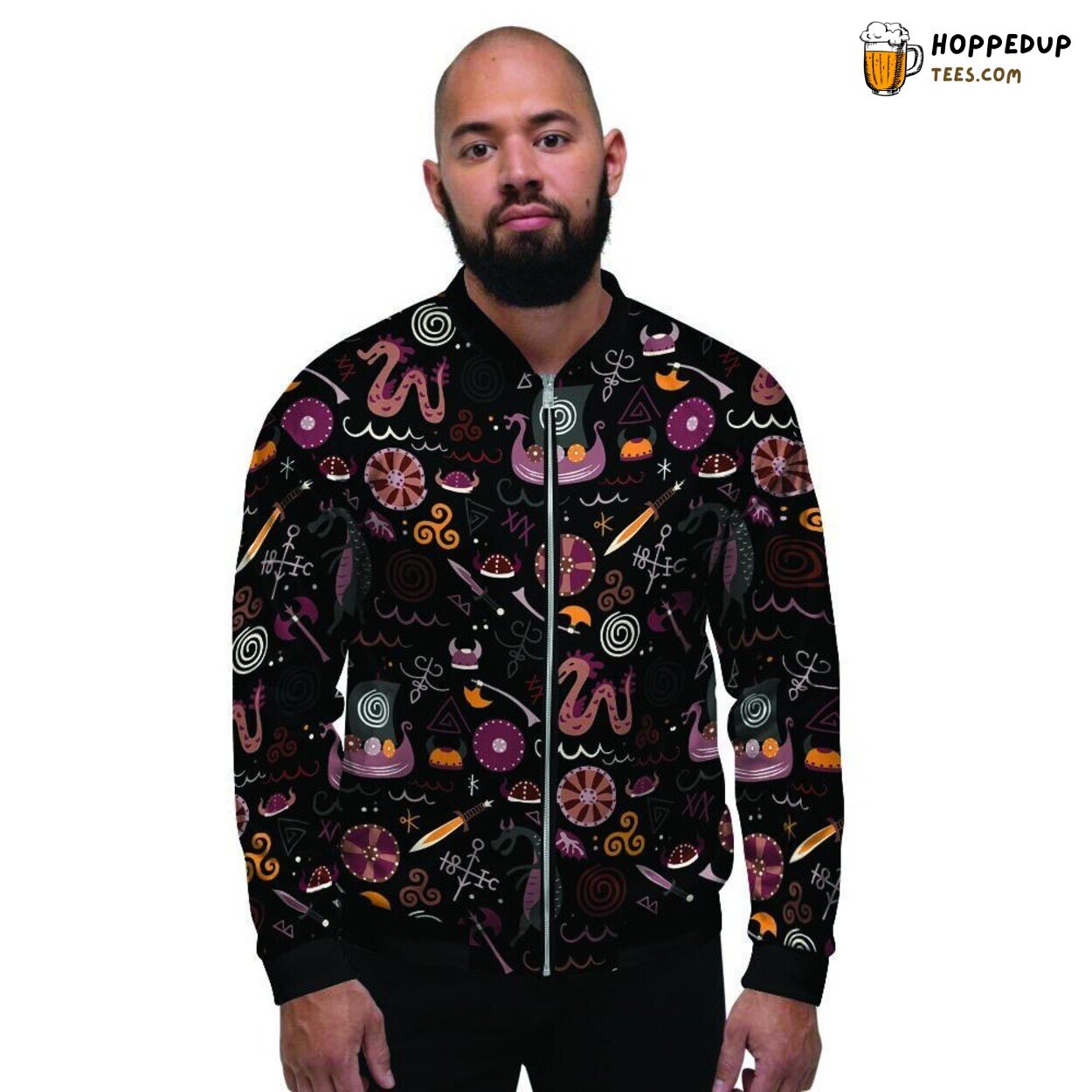 Valhalla Viking Cartoon Design Men’s Bomber Jacket Norse Myth Inspired Fashion