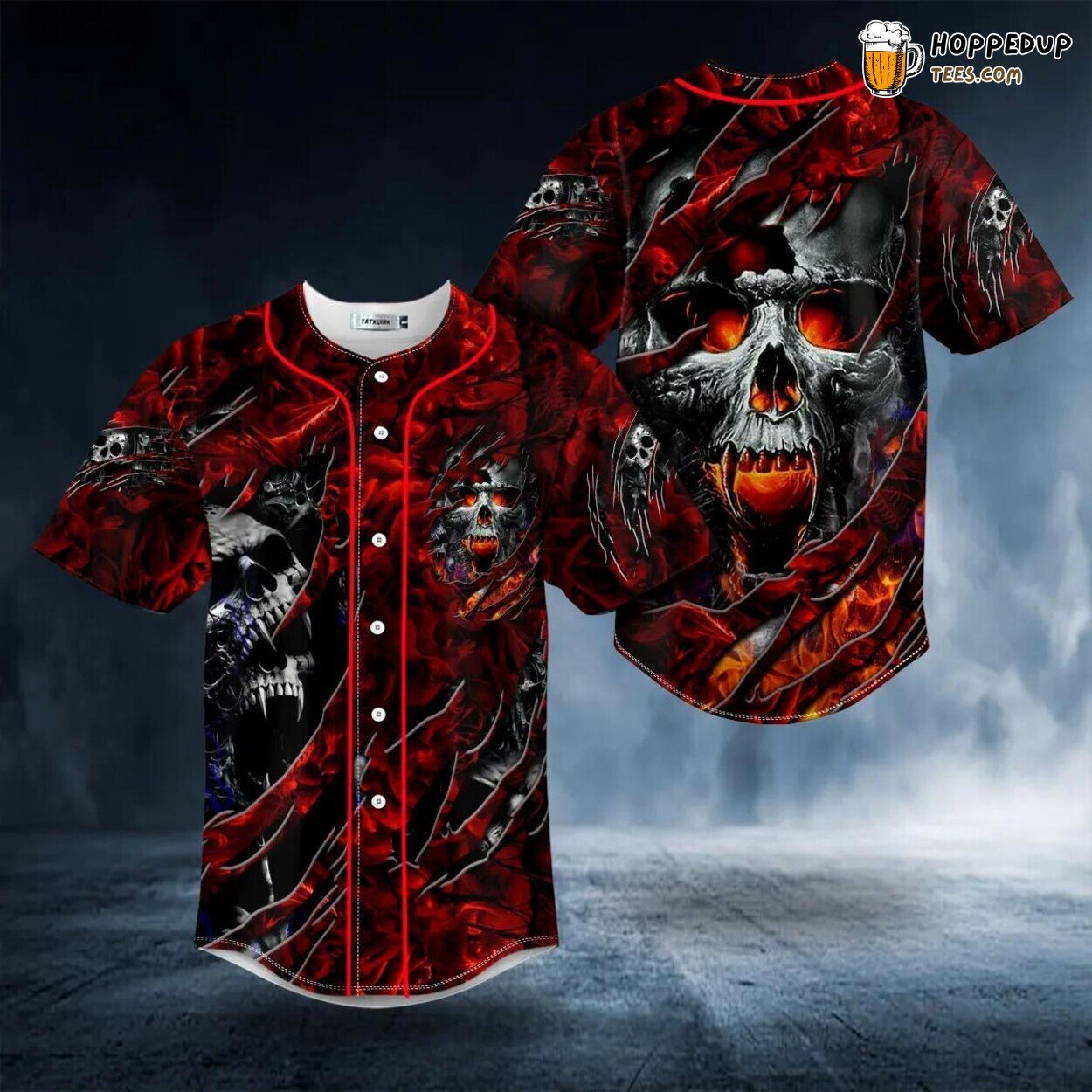 Vampire Skull Raging Fire Eyes Vision Baseball Jersey Viking 3D Print Tee
