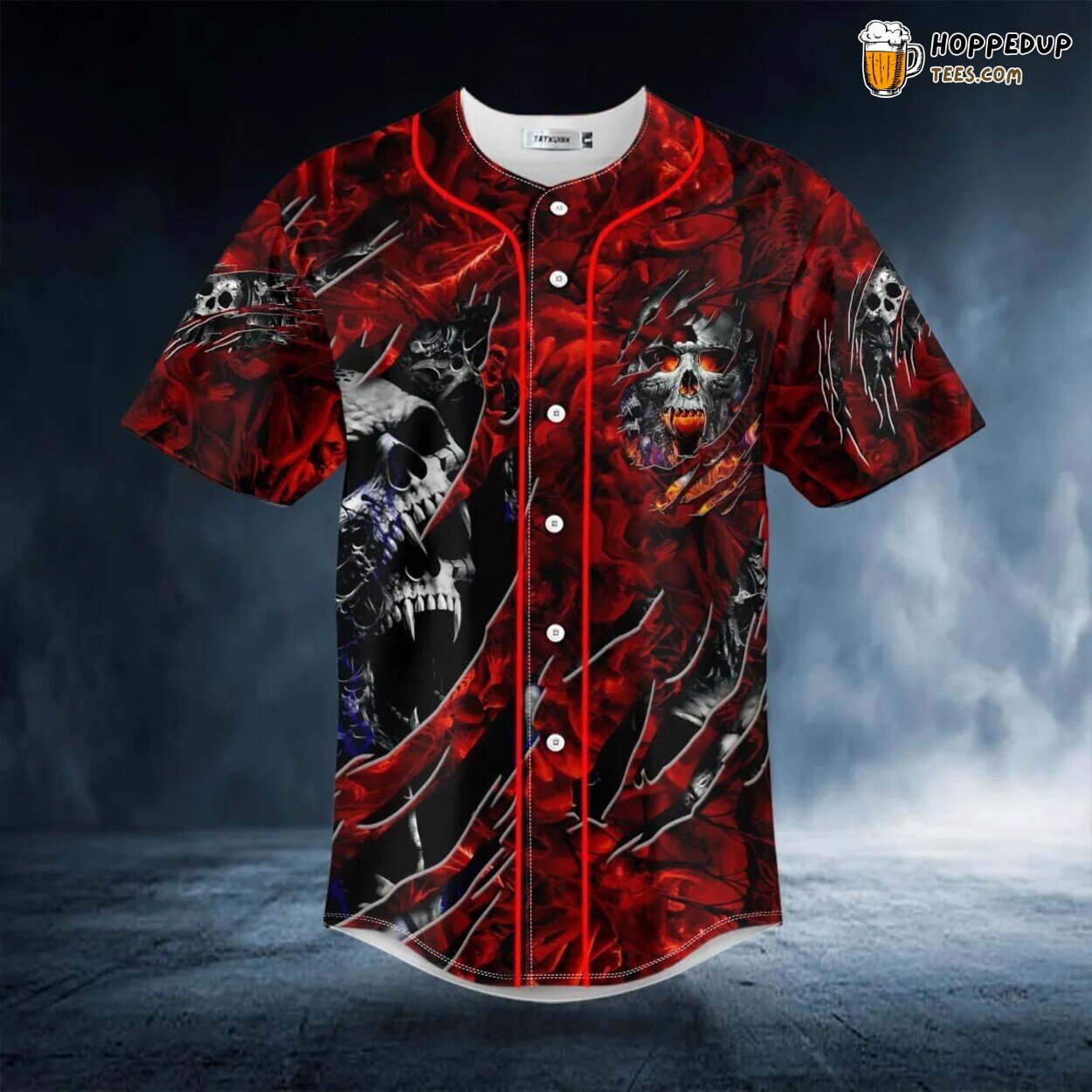 Vampire Skull Raging Fire Eyes Vision Baseball Jersey Viking 3D Print Tee