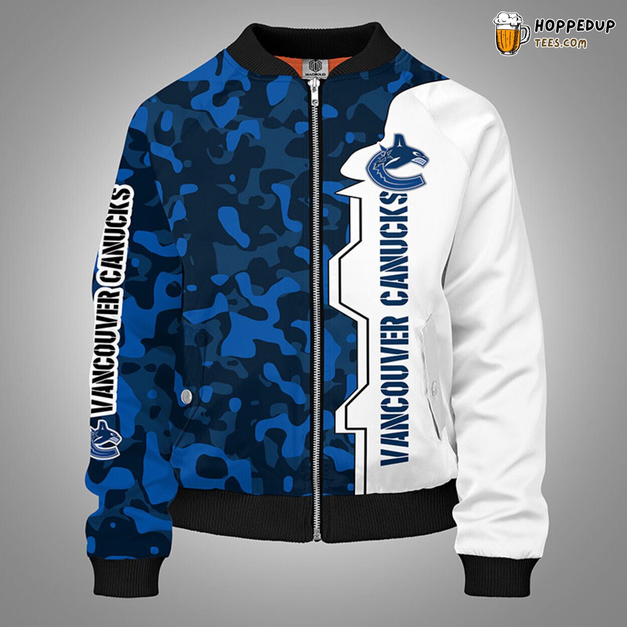 Vancouver Canucks NHL Camouflage Blue Bomber Jacket Stylish Design