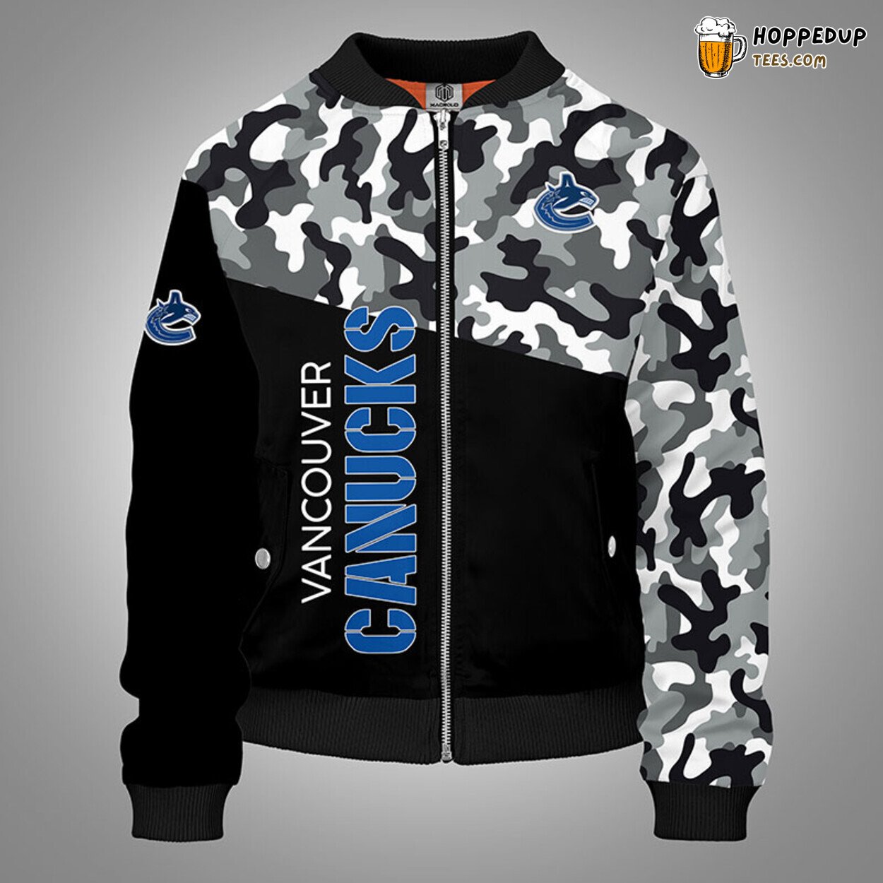 Vancouver Canucks NHL Camouflage Blue Unique Bomber Jacket Design Look