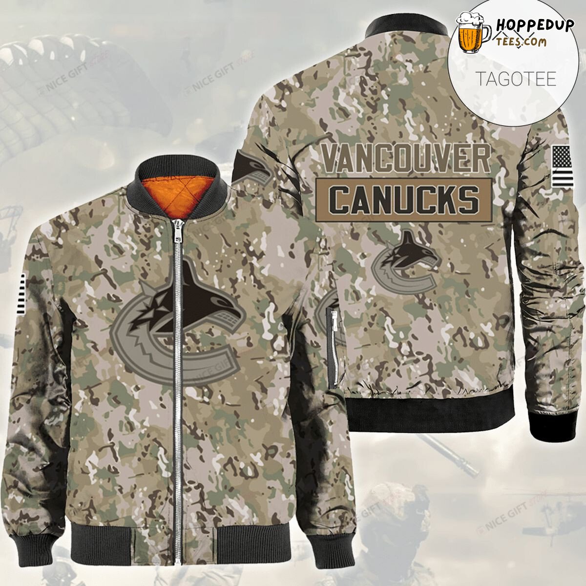 Vancouver Canucks NHL Camouflage Series Fan Bomber Jacket Trim