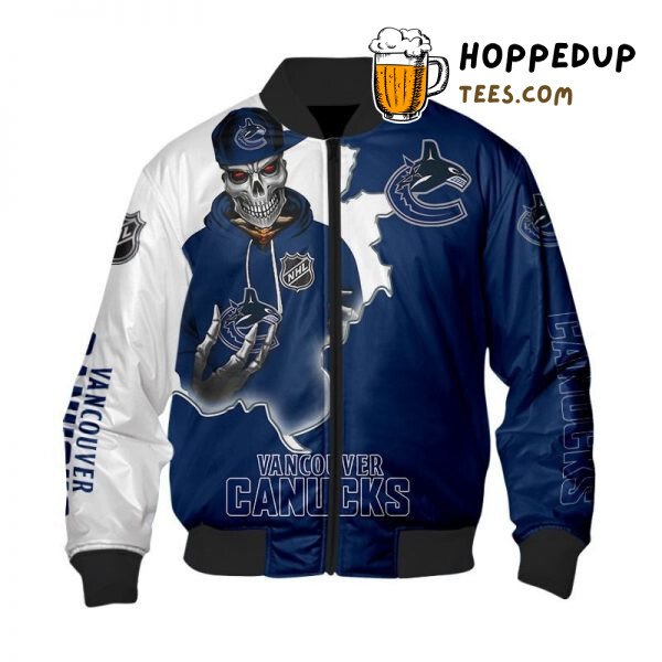 Vancouver Canucks NHL Dark Death Skull Bomber Jacket Series