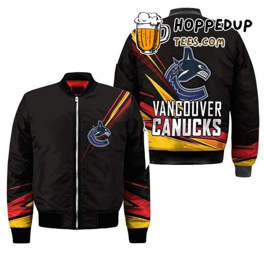 Vancouver Canucks NHL Slick Black Team Bomber Jacket Line