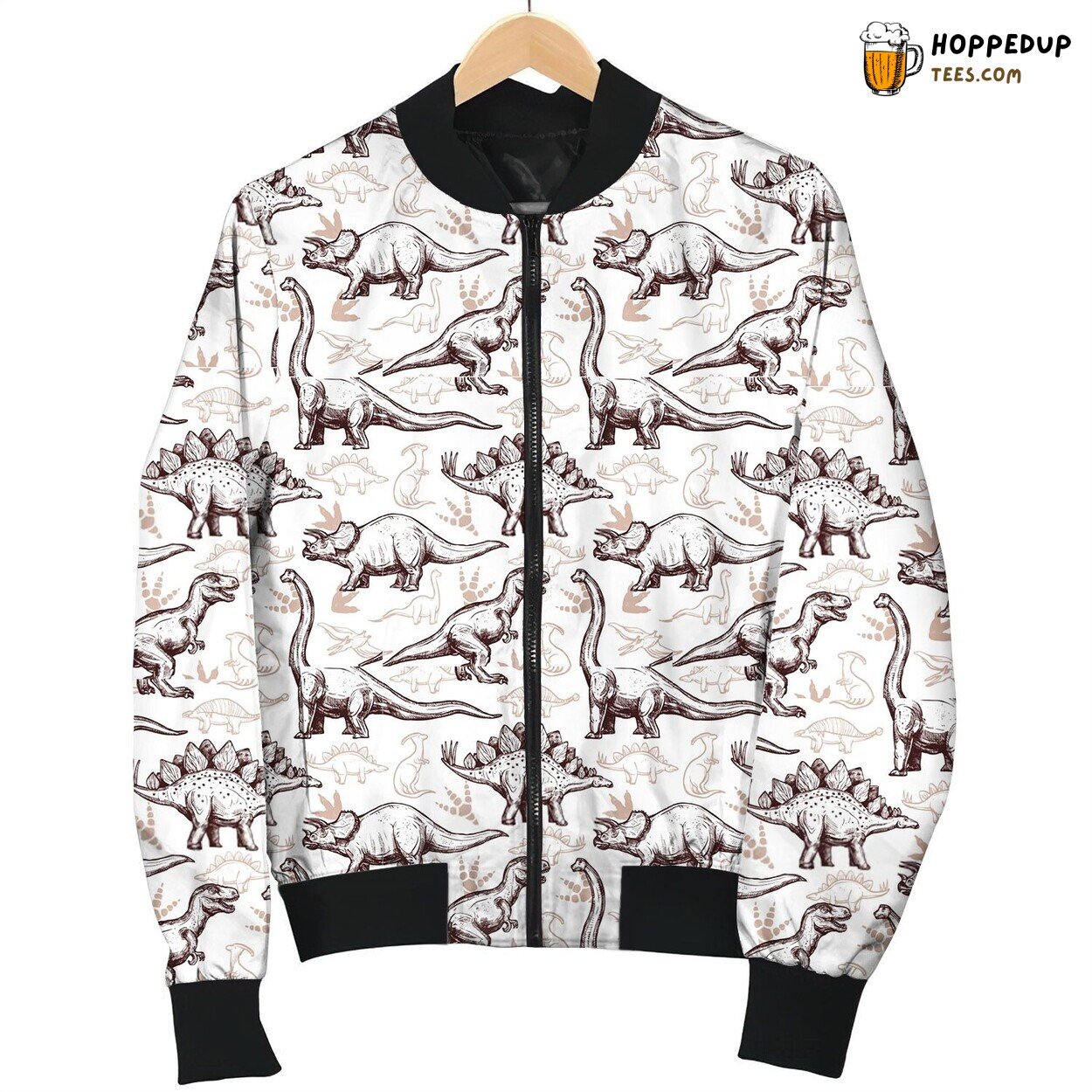 Various Drawing Dinosaurs In Light Background Sketch Bomber Jacket