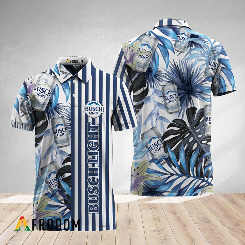 Vertical Stripe Monstera Busch Light Polo Shirt HU