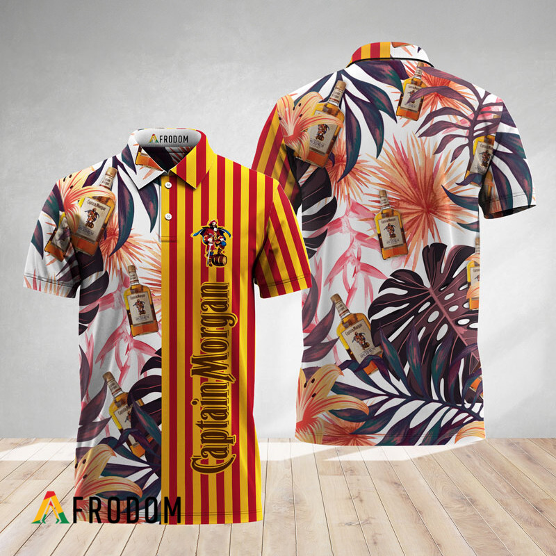 Vertical Stripe Monstera Captain Morgan Polo Shirt HU