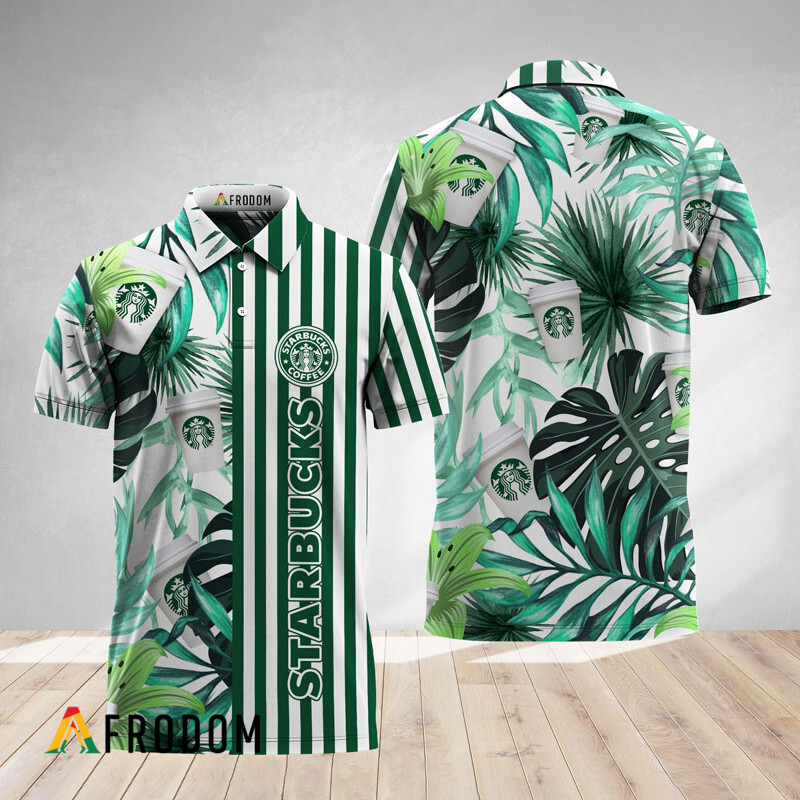 Vertical Stripe Monstera Starbucks Polo Shirt HU