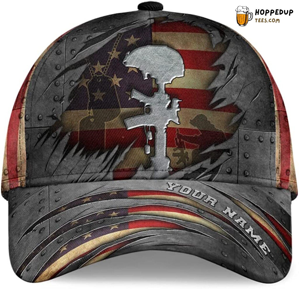 Veteran American Flag Crack Metal Personalized 3D Hat Unique Patriotic Design
