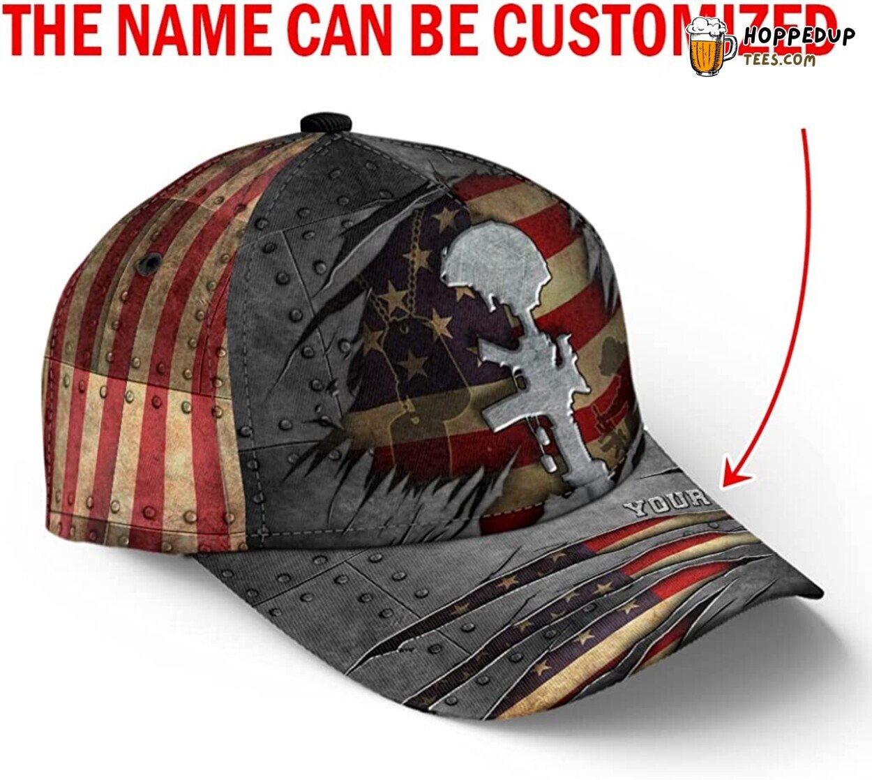 Veteran American Flag Crack Metal Personalized 3D Hat Unique Patriotic Design