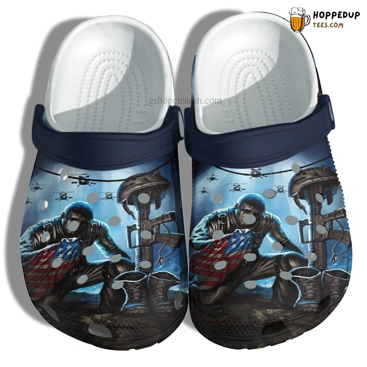 Veteran Army USA Flag Soldier Helicopter Themed Clog Shoes Unique
