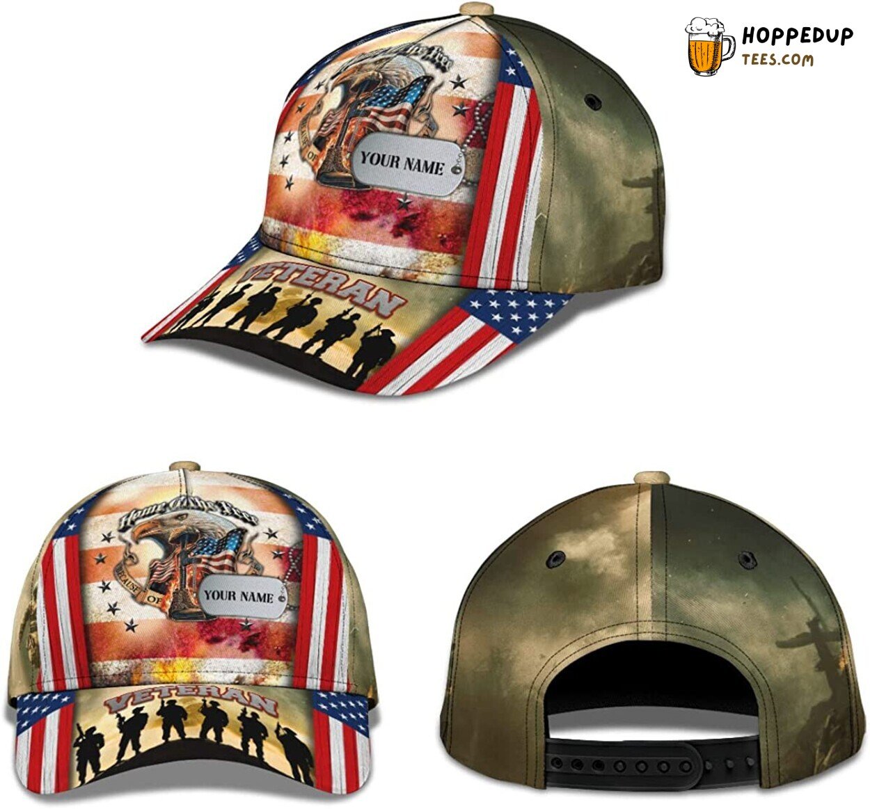 Veteran Home of The Free Patriotic Personalized 3D Baseball Hat