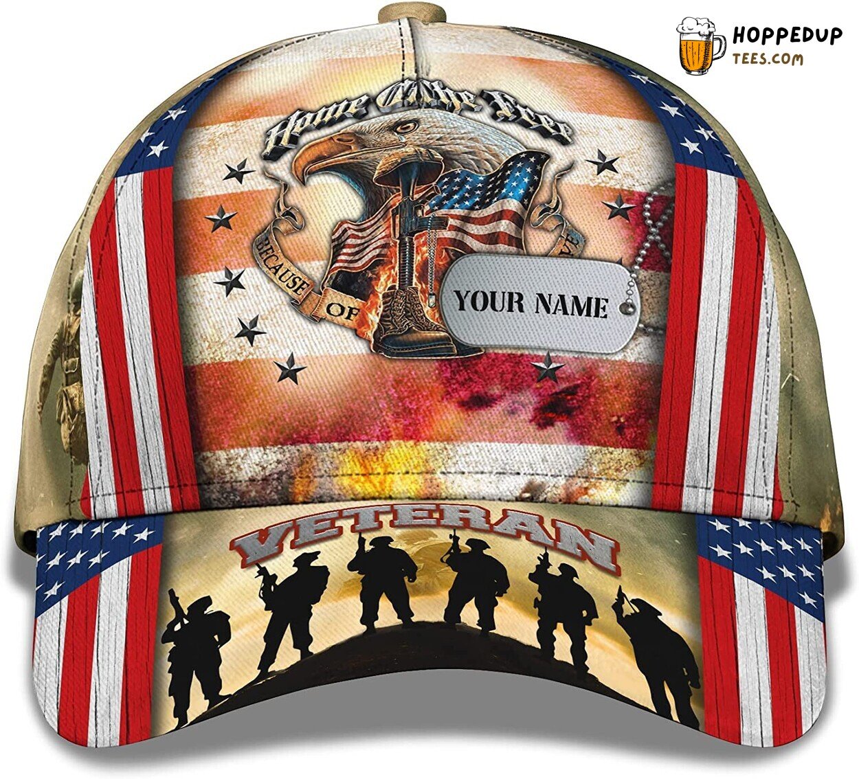Veteran Home of The Free Patriotic Personalized 3D Baseball Hat