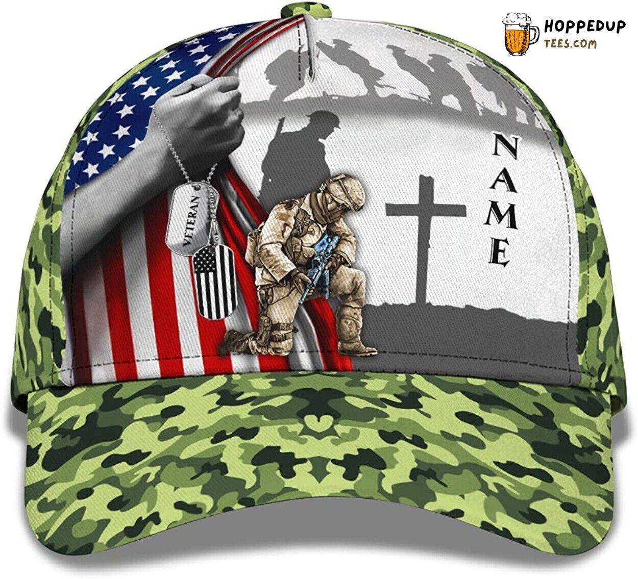 Veteran Kneeling Cross American Flag Camo Hat Adjustable Snapback Gift Design
