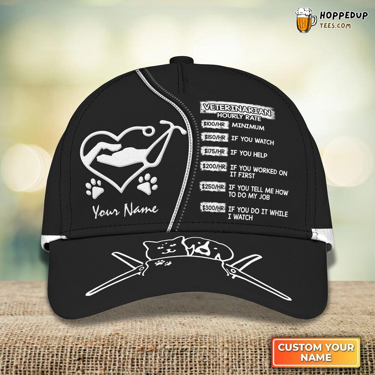 Veterinarian Hourly Rate Black Uniform 3D Cap Personalized Name Edition Look