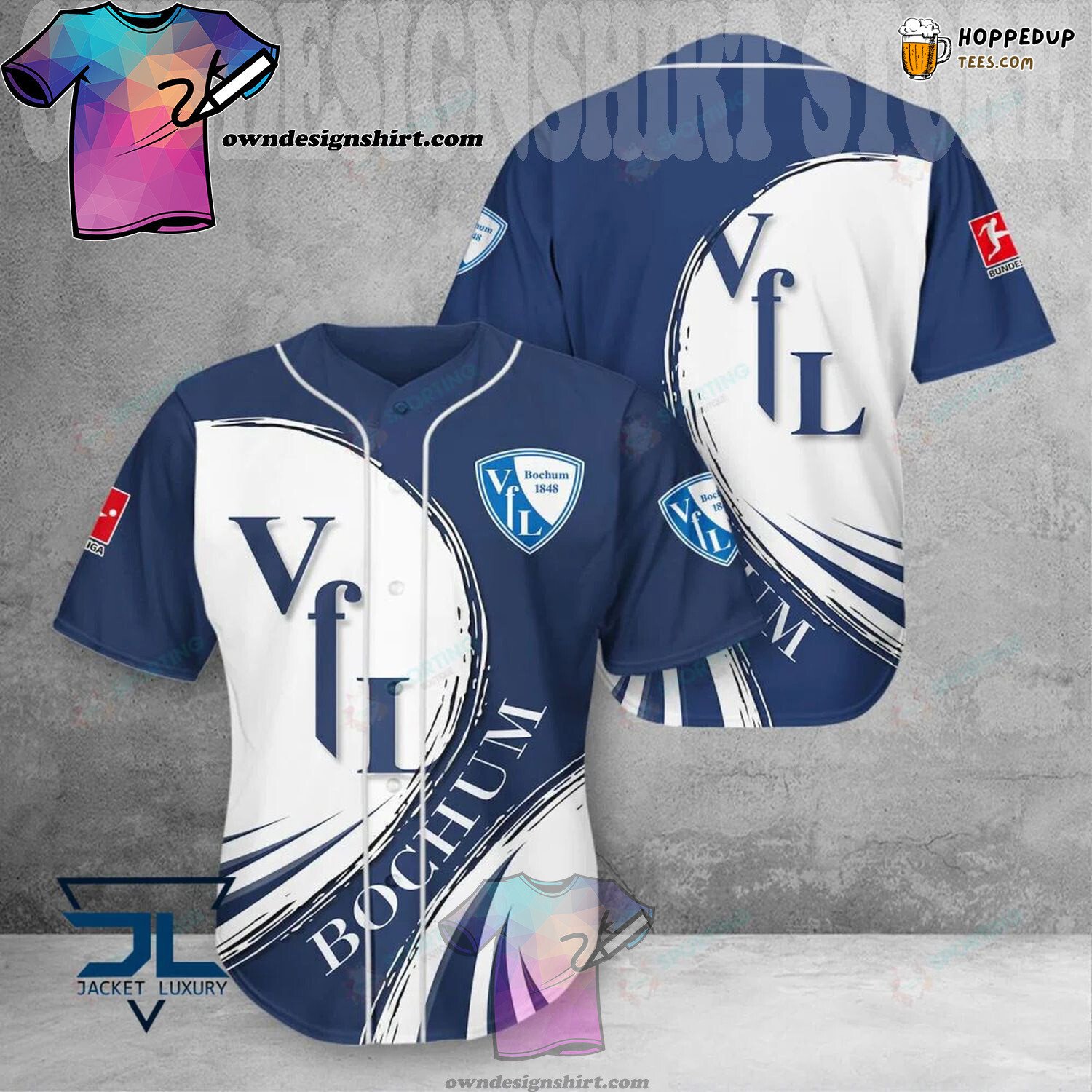 VfL Bochum 1848 White Dark Blue Baseball Jersey Unisex Shirt