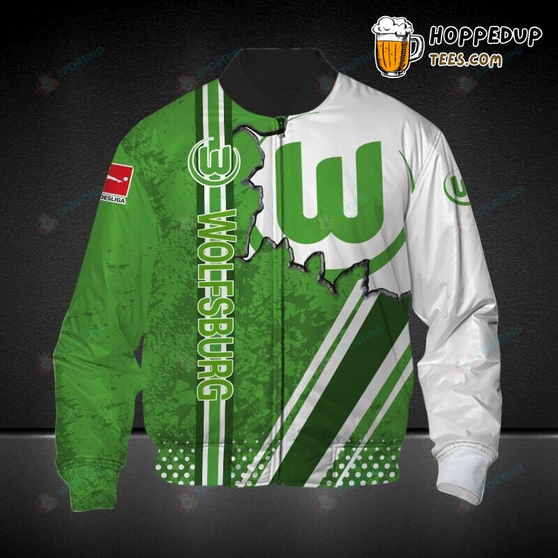 VfL Wolfsburg Official Team Green White Stripe Bomber Jacket Gear
