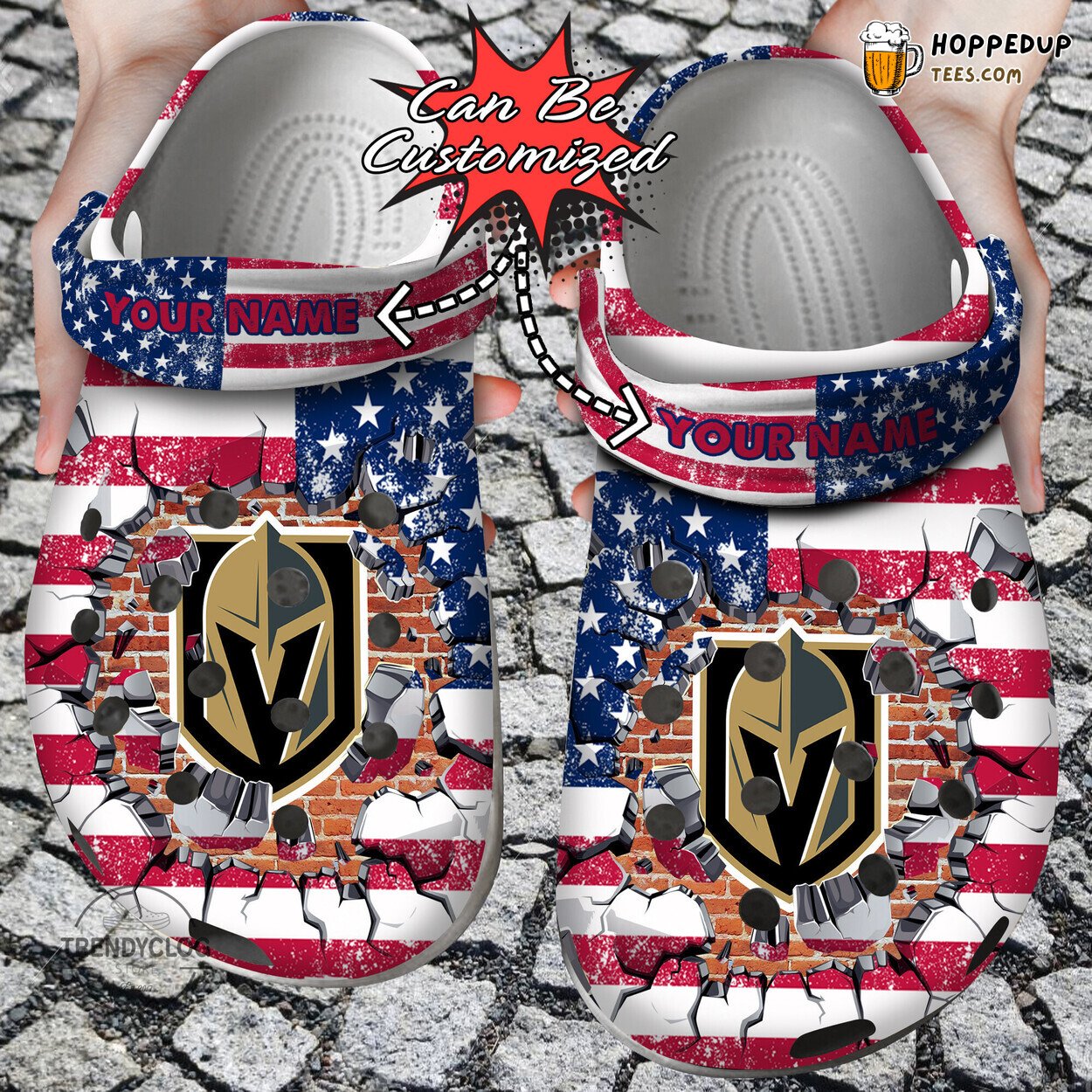 VGolden Knights Hockey American Flag Wall Art Clog Shoes