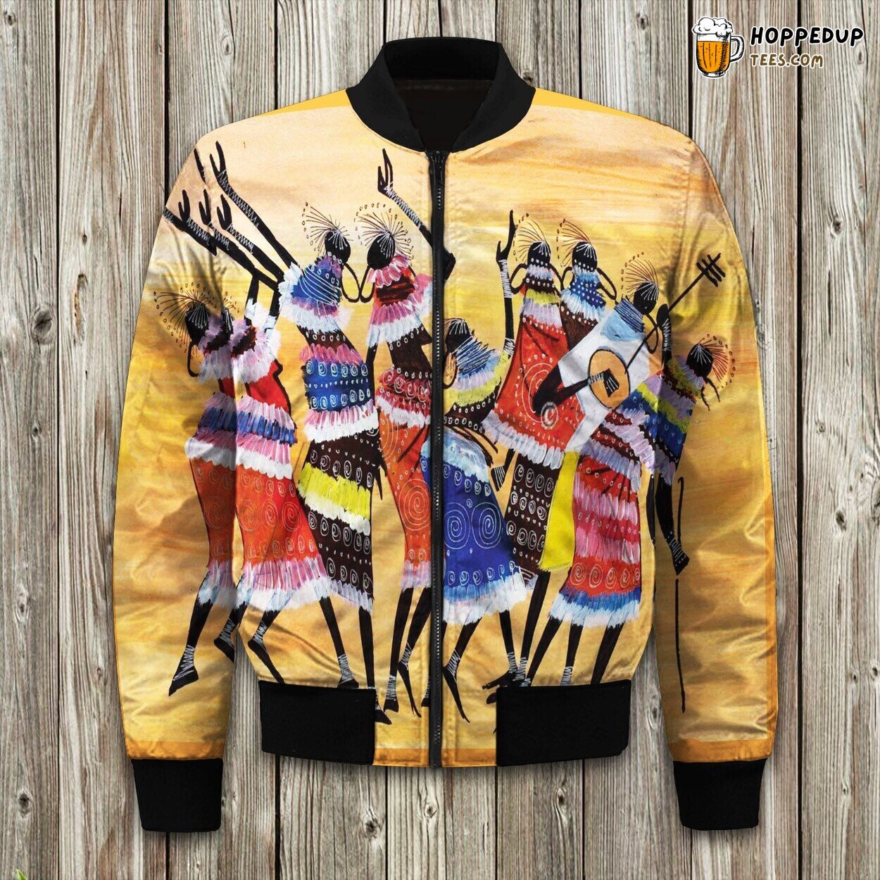 Vibrant African Dance Theme Winter Bomber Jacket Cultural Elegance Design