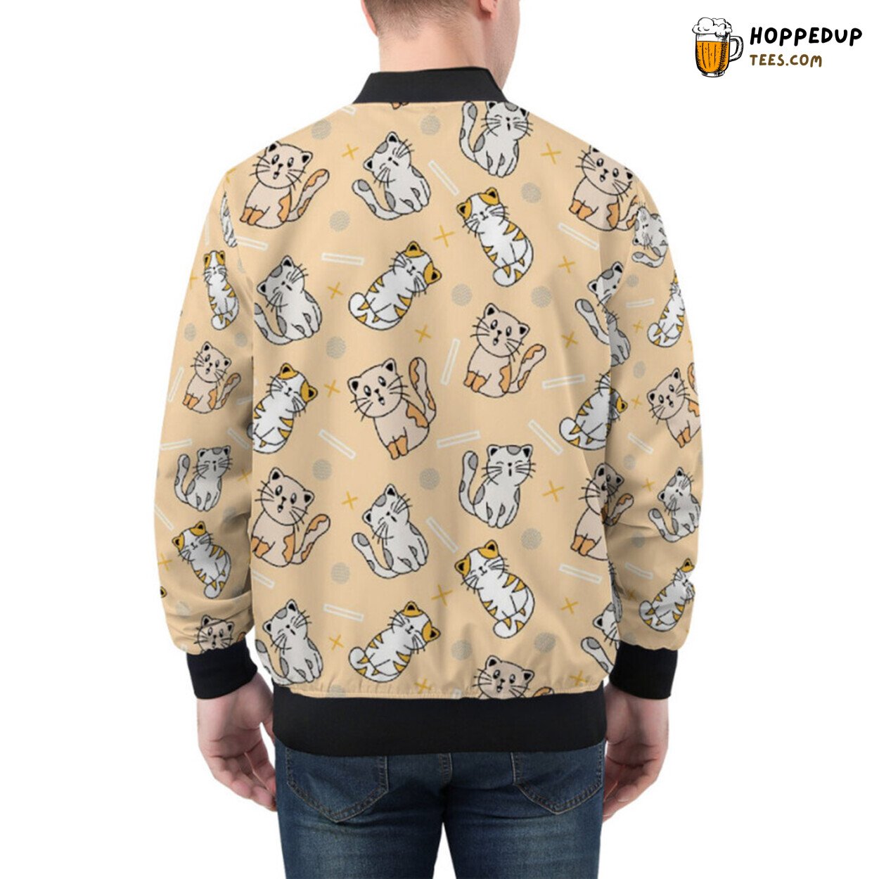 Vibrant and Colorful Bomber Jacket Showcasing Cute Cat Designs