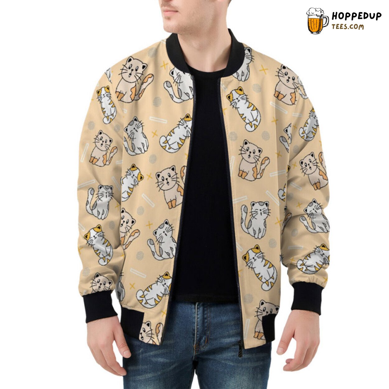 Vibrant and Colorful Bomber Jacket Showcasing Cute Cat Designs