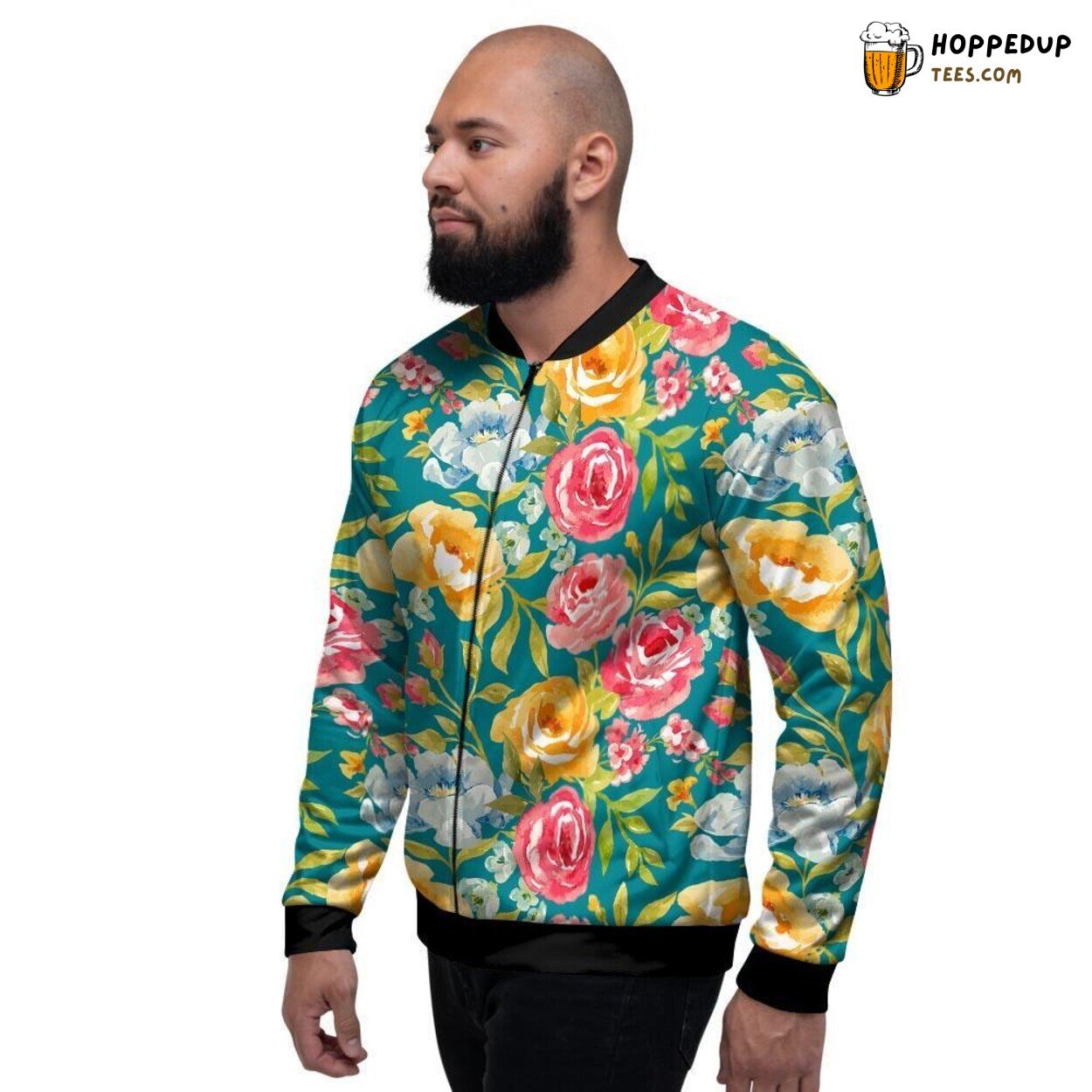 Vibrant Blooming Roses Colorful Display Men’s Bomber Jacket Floral Beauty Tribute