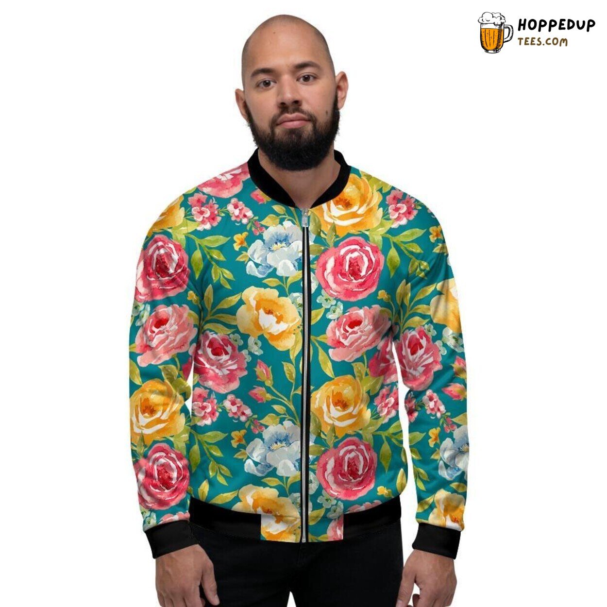 Vibrant Blooming Roses Colorful Display Men’s Bomber Jacket Floral Beauty Tribute