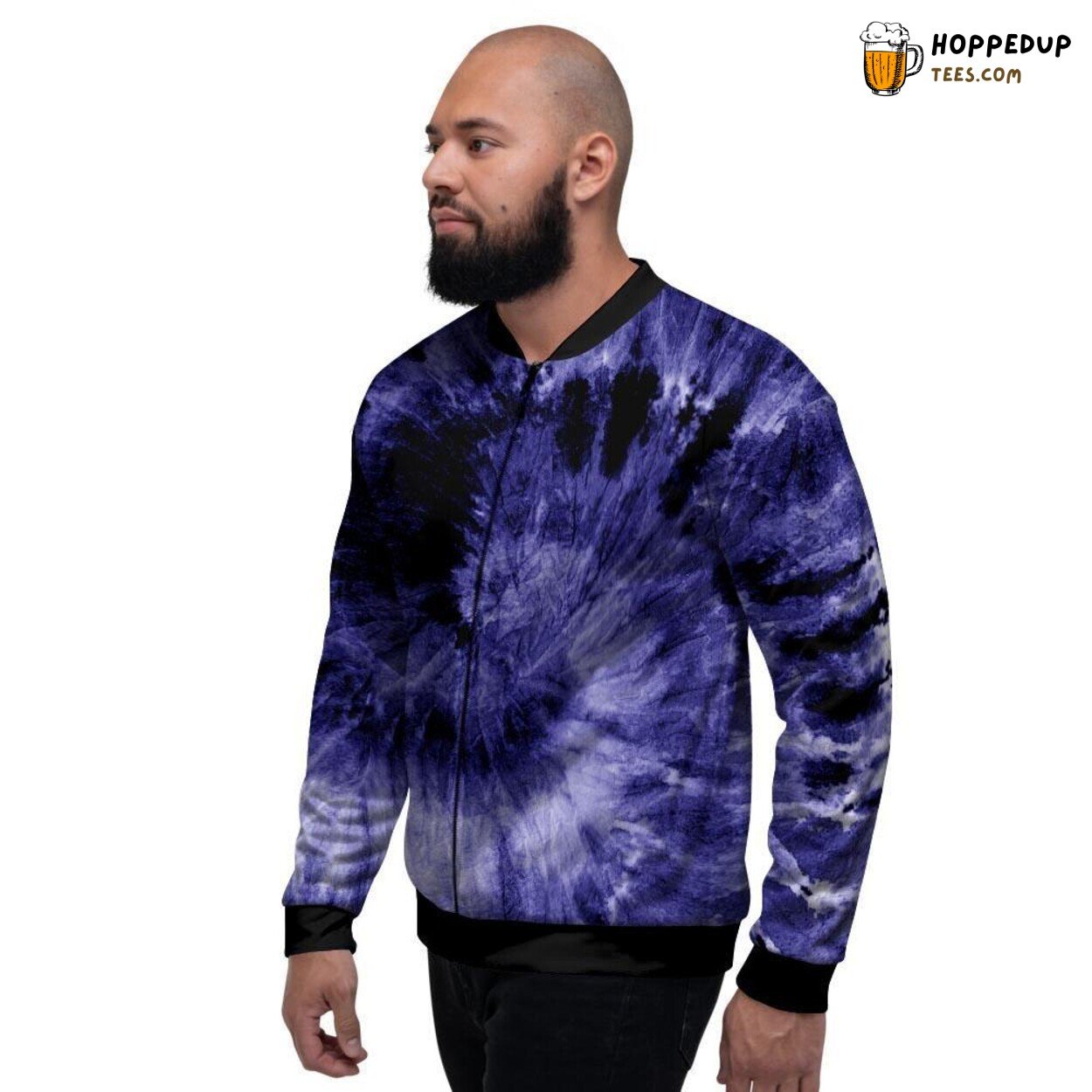Vibrant Blue Color Tie Dye Men’s Bomber Jacket Swirl Design Artistic Fashion