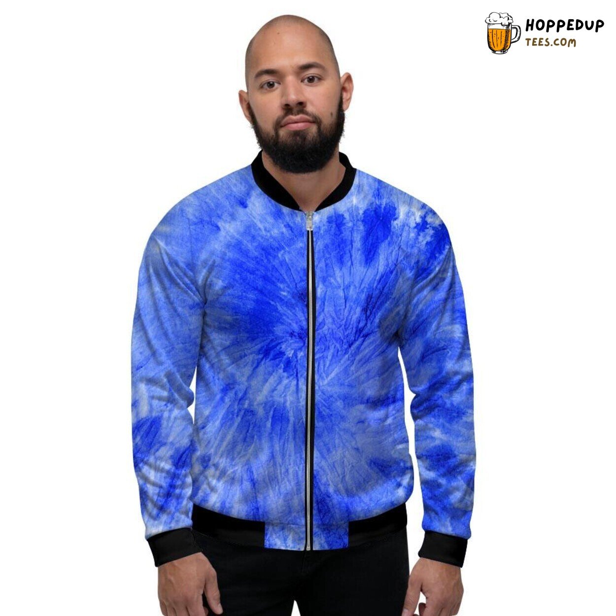 Vibrant Blue Tie Dye Art Print Men’s Bomber Jacket Retro Design Elegance