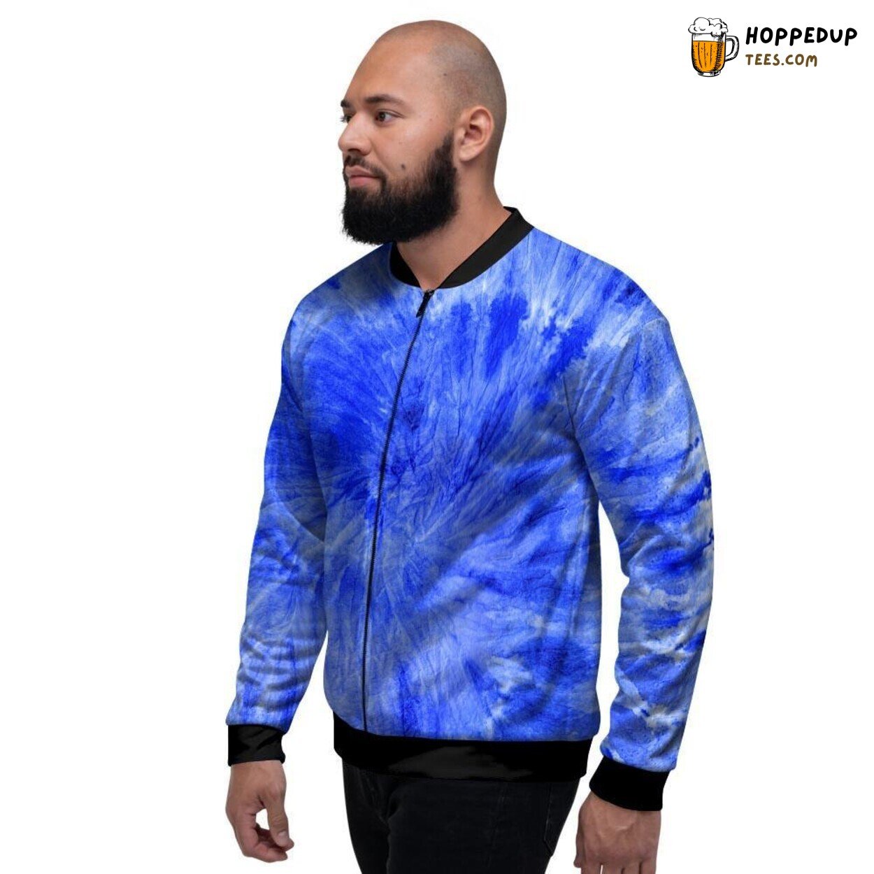 Vibrant Blue Tie Dye Art Print Men’s Bomber Jacket Retro Design Elegance