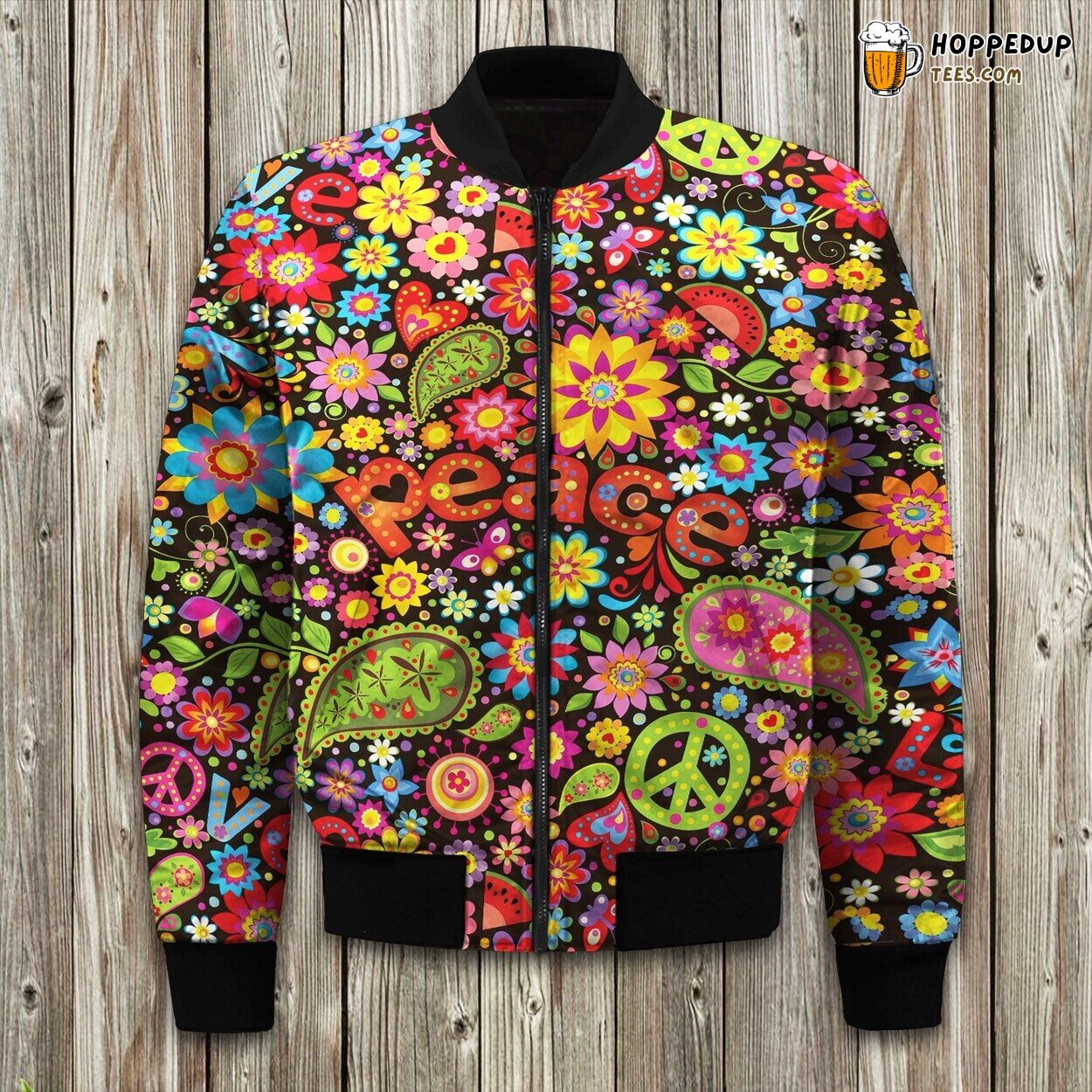 Vibrant Colorful Hippie Inspired Winter Bomber Jacket Design