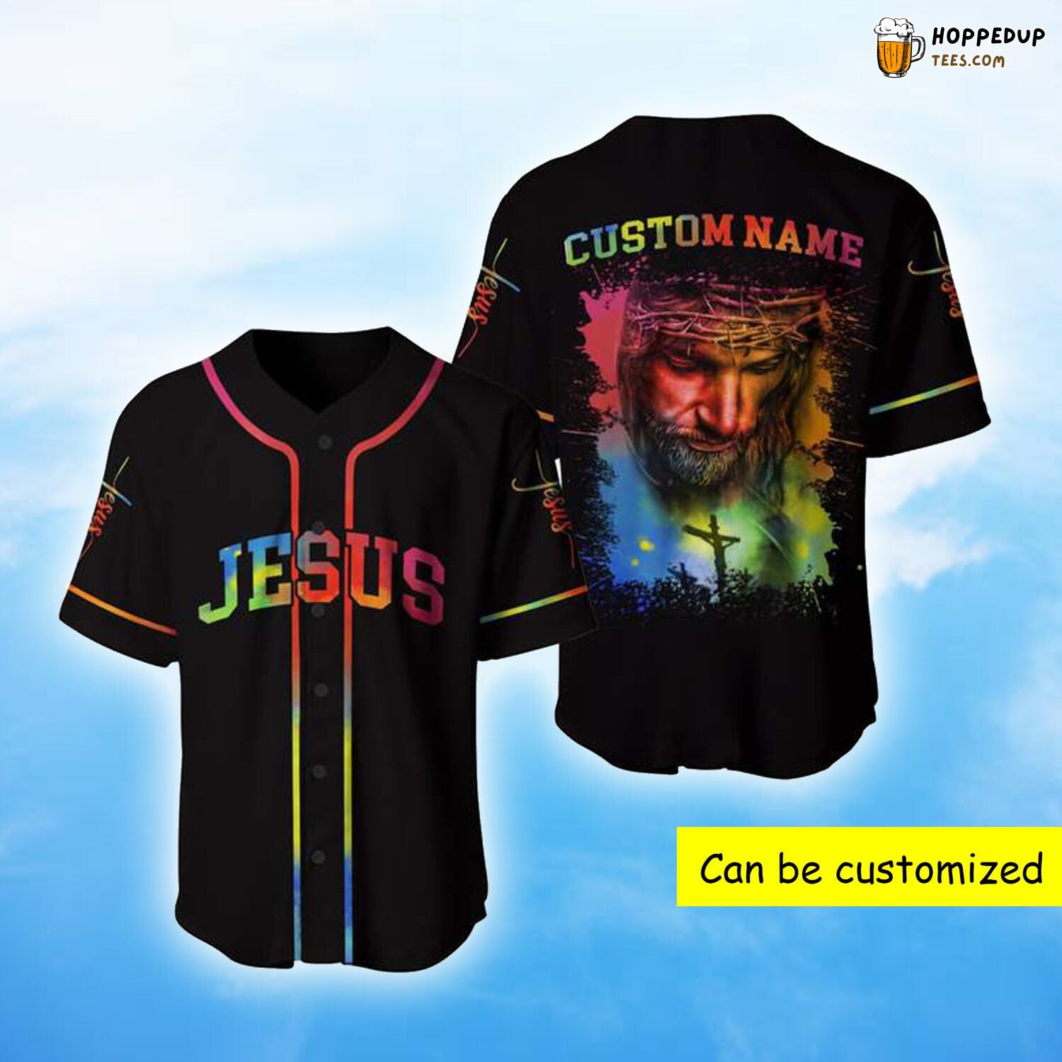 Vibrant Colorful Jesus Portrait 3D Printed Baseball Jersey Faith