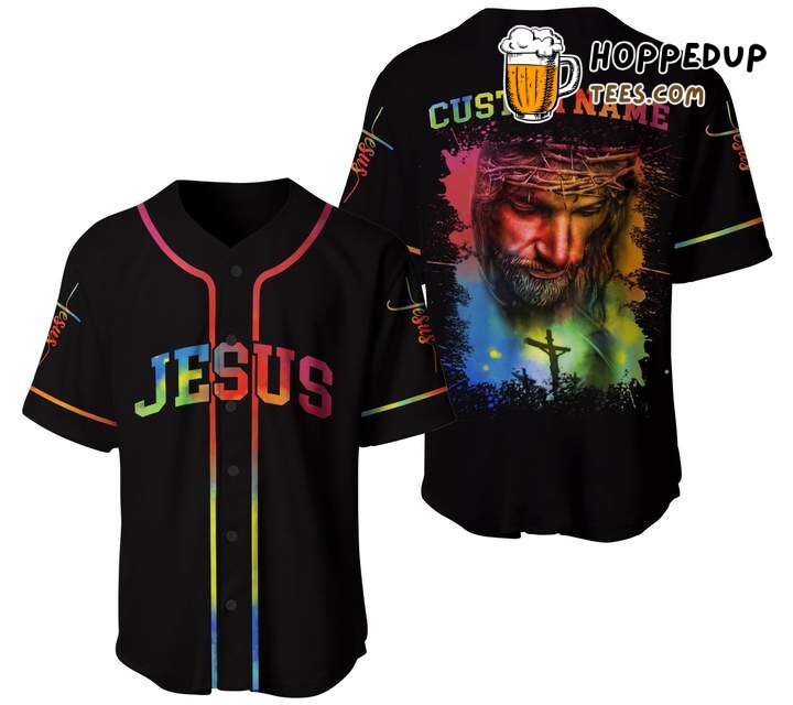 Vibrant Colorful Jesus Portrait 3D Printed Baseball Jersey Faith