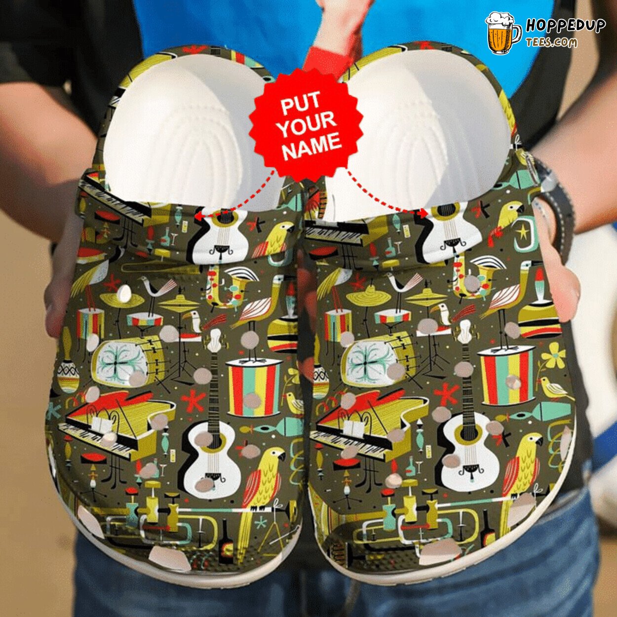 Vibrant Colorful Music Pattern Themed Clog Shoes for Music Lovers
