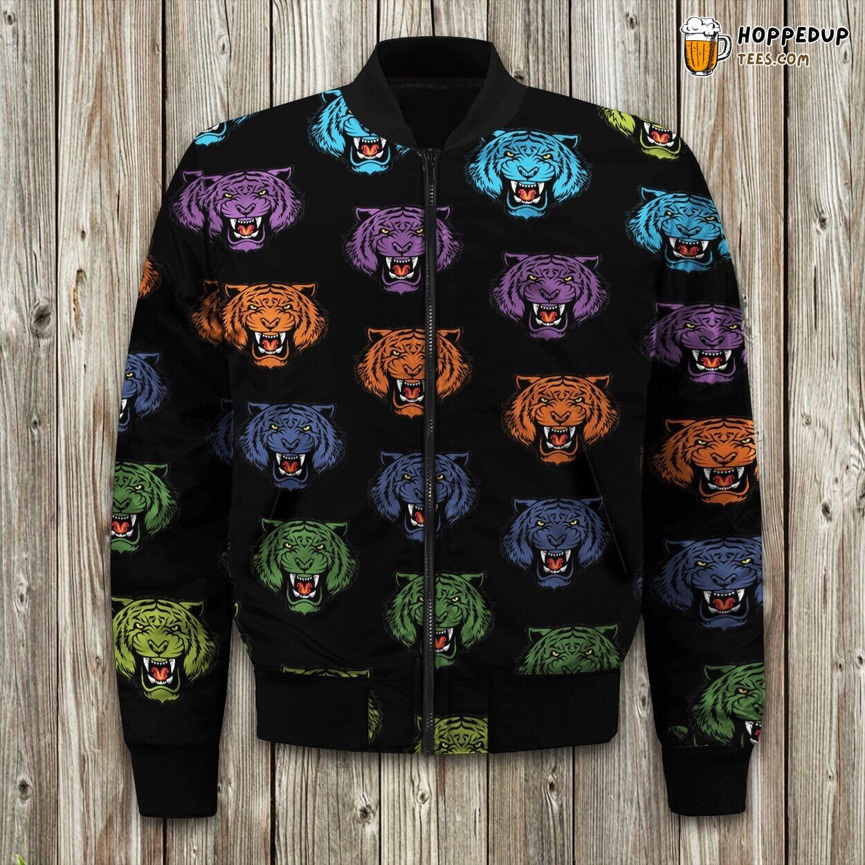 Vibrant Colorful Tiger Winter Bomber Jacket Jungle Majesty Display