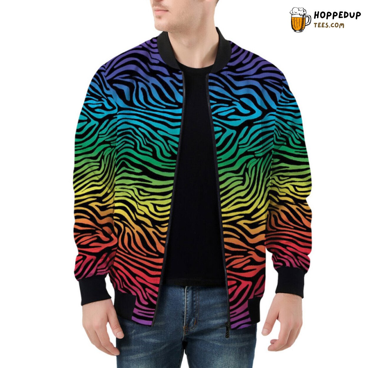 Vibrant Colorful Zebra Stripe Design Elegant Bomber Jacket