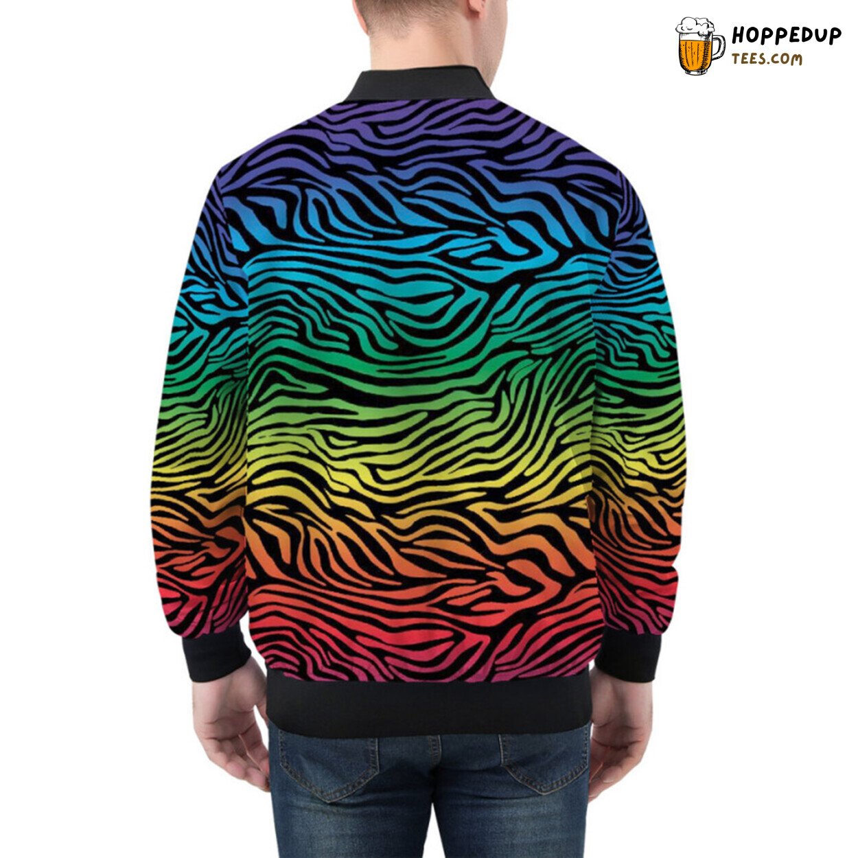 Vibrant Colorful Zebra Stripe Design Elegant Bomber Jacket