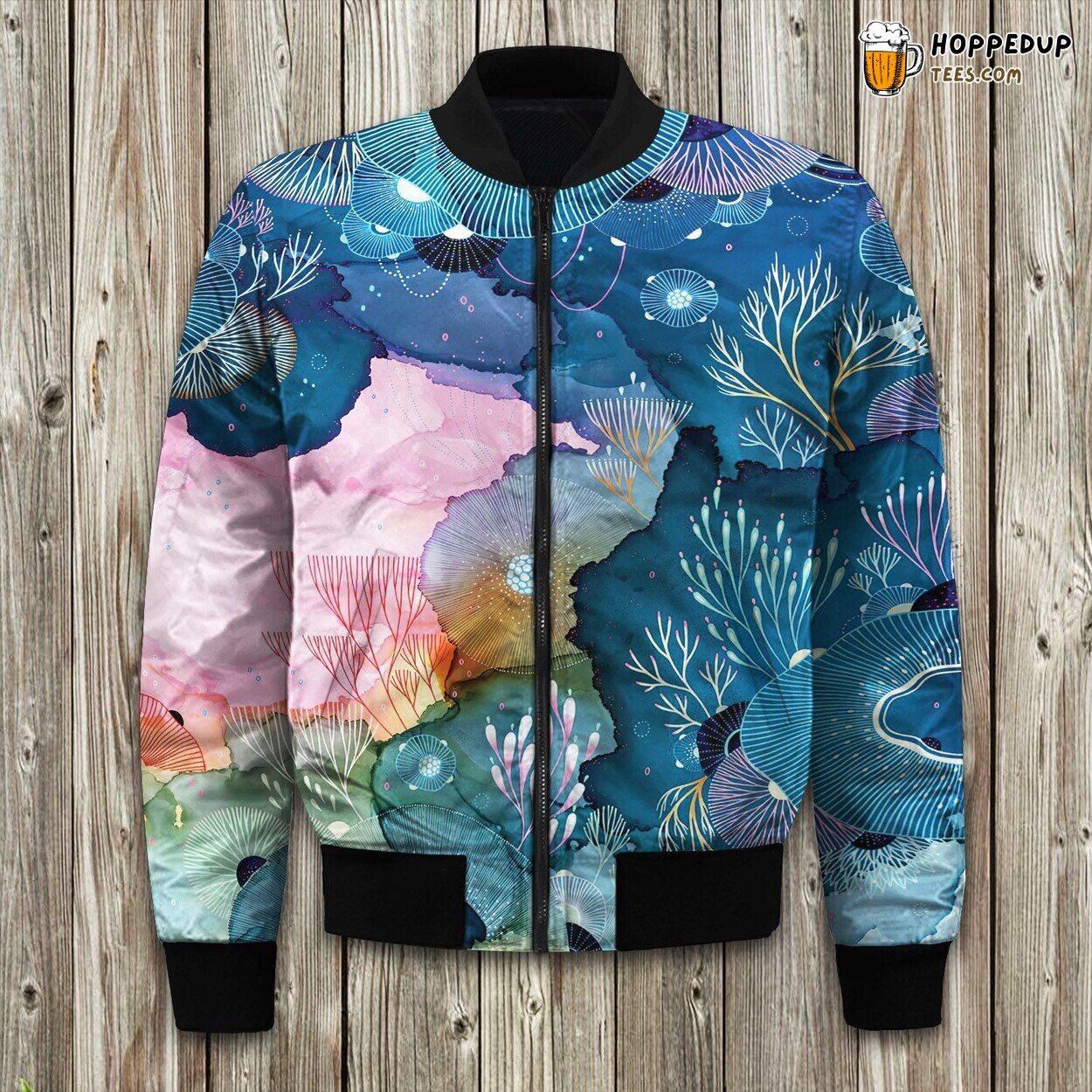 Vibrant Coral Reef Patterns Winter Bomber Jacket Luxuriously Padded Warmth