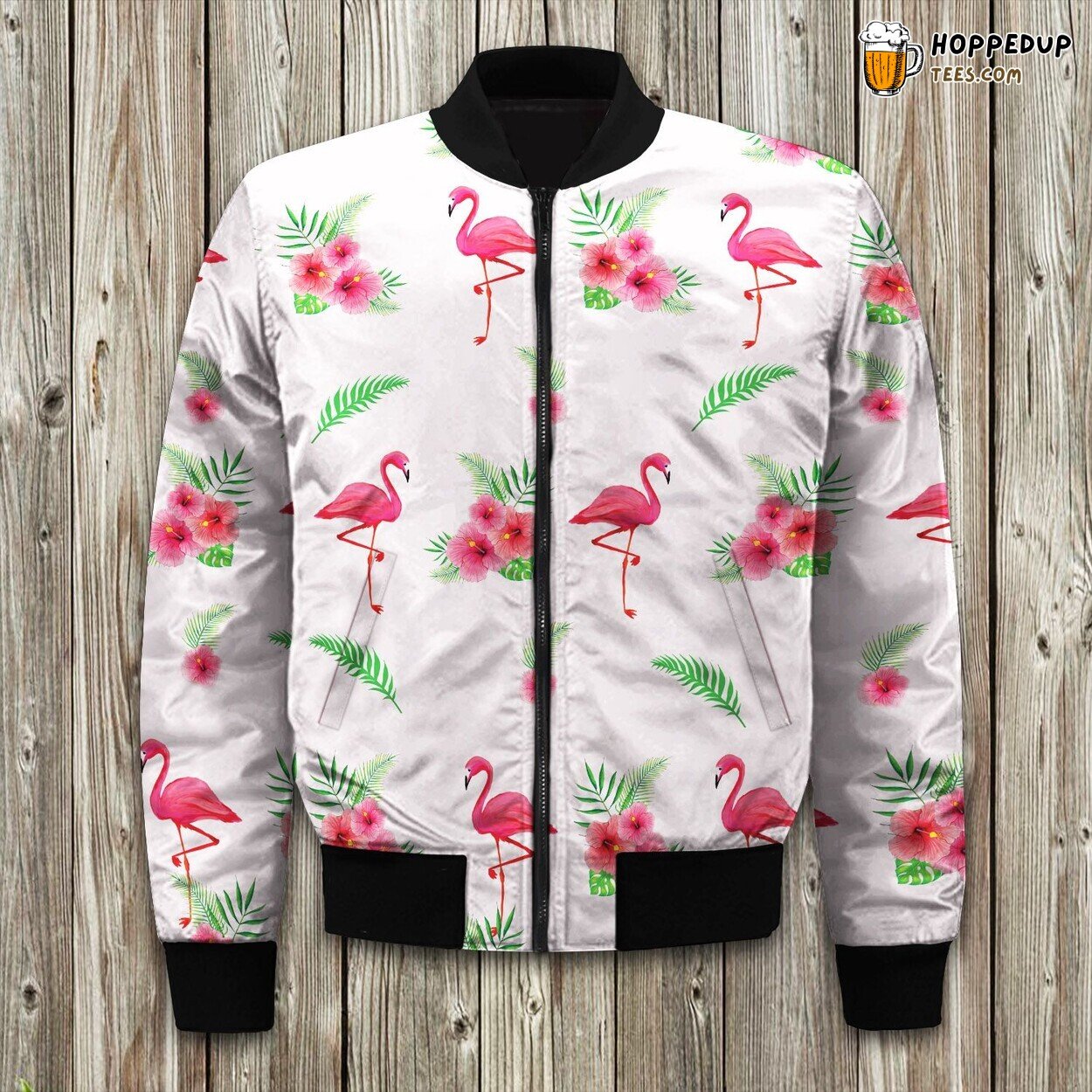 Vibrant Flamingo Pattern Bomber Jacket Winter Toasty Elegance