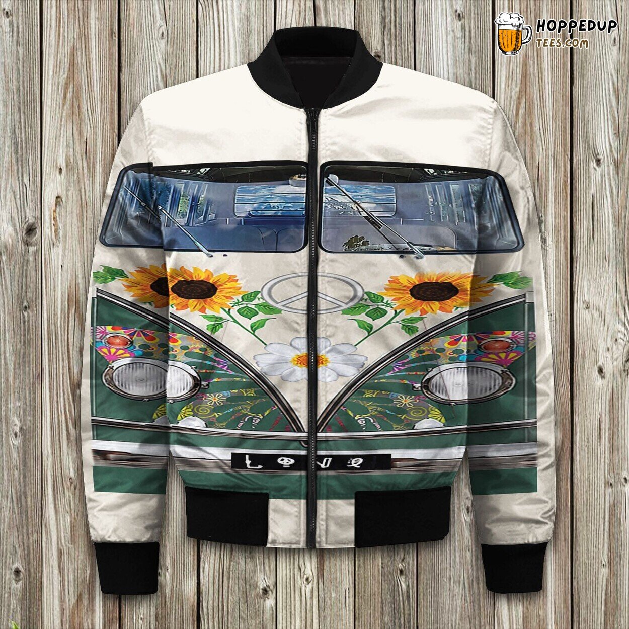 Vibrant Green Hippie Design Winter Bomber Jacket Retro Vibes for Cold Days