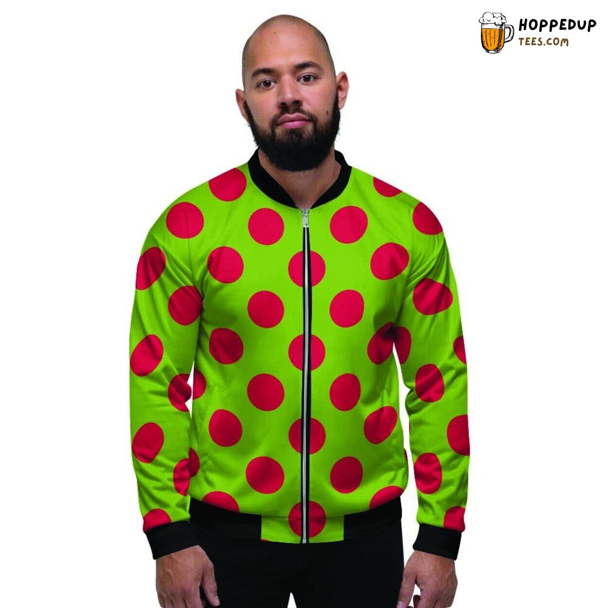 Vibrant Green Red Polka Dot Men’s Bomber Jacket Dotted Fashion Tribute