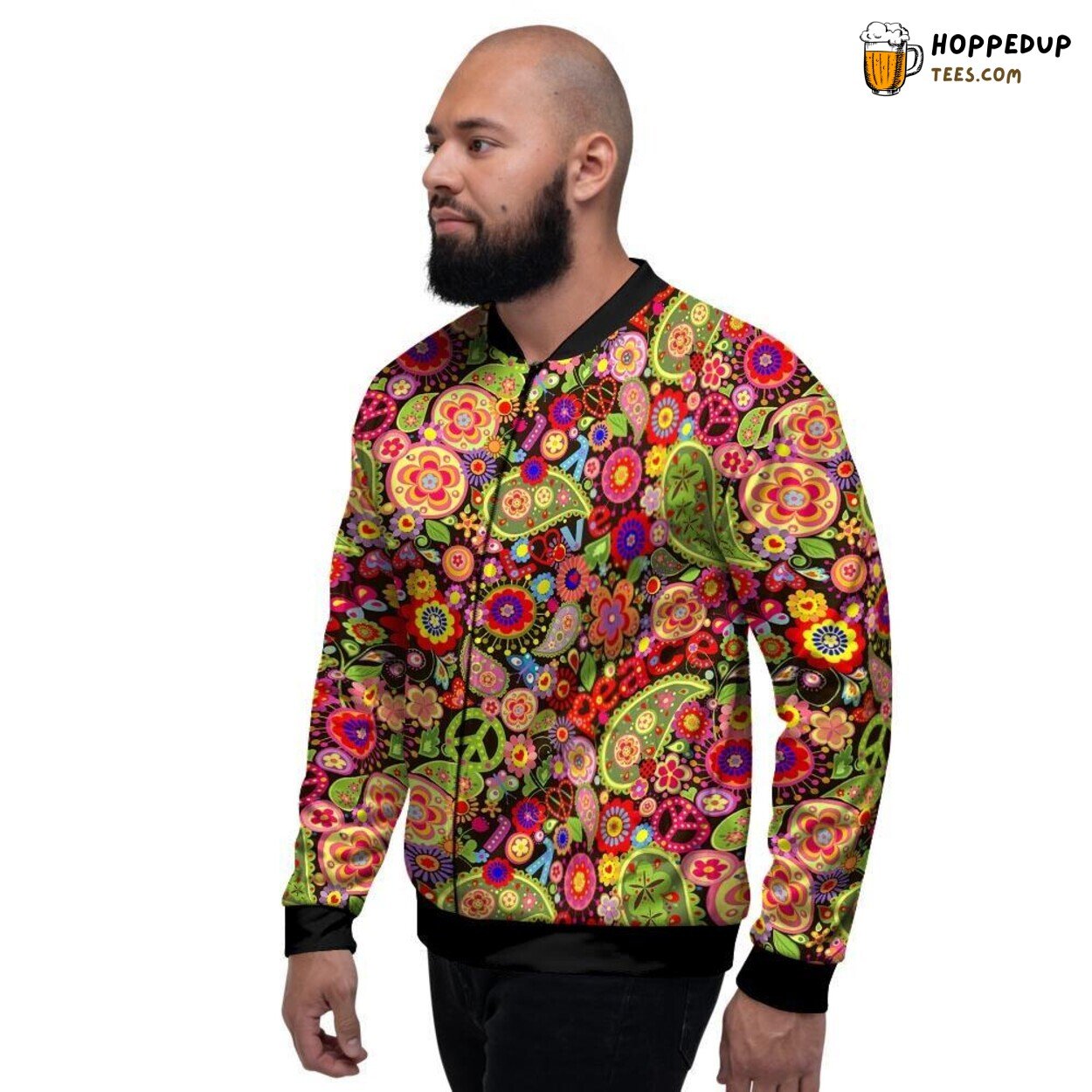 Vibrant Hippie Inspired Trippy Art Men’s Bomber Jacket Retro Design Display