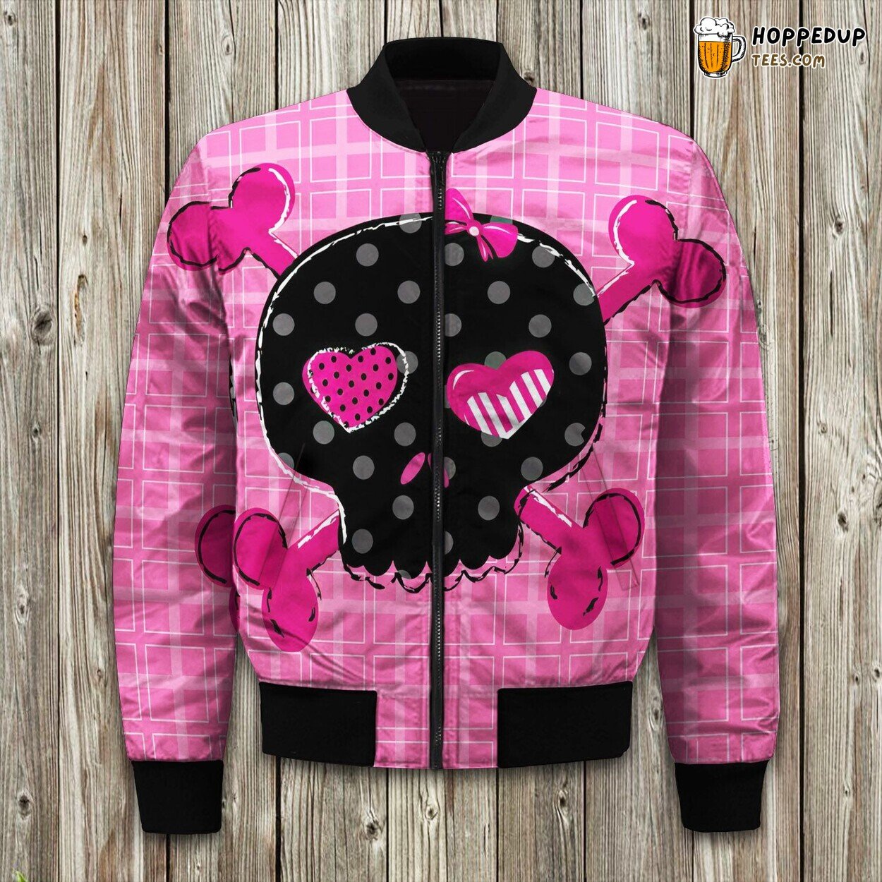 Vibrant Hot Pink Skull Design Winter Bomber Jacket Premium Craft Touch