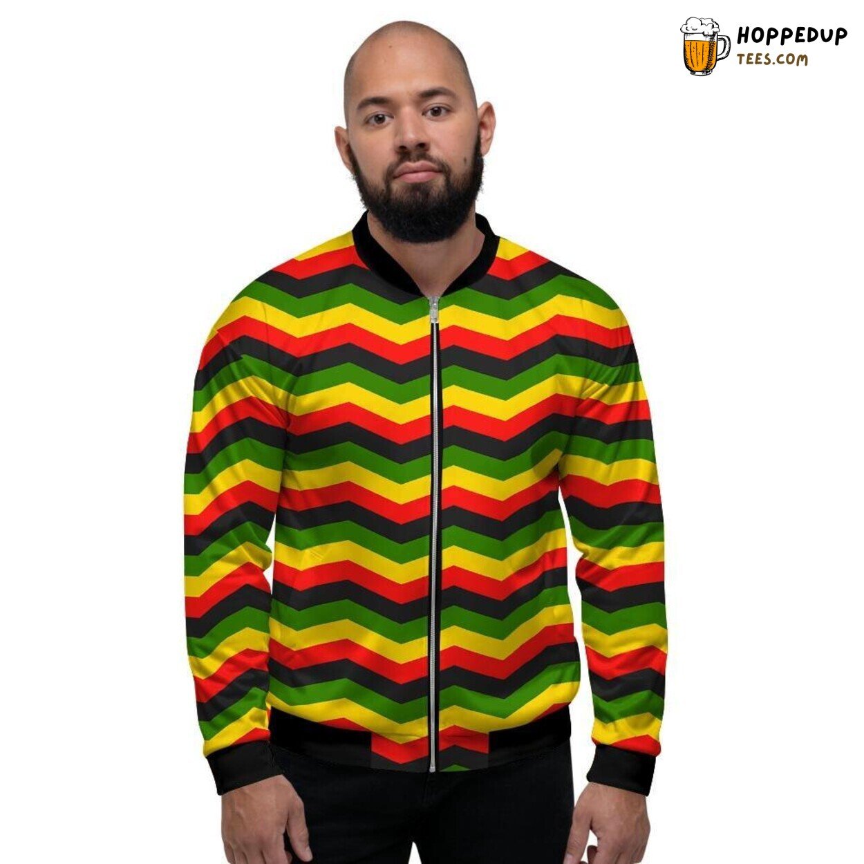 Vibrant Jamaica Inspired Reggae Rasta Design Men’s Bomber Jacket Island Music Tribute