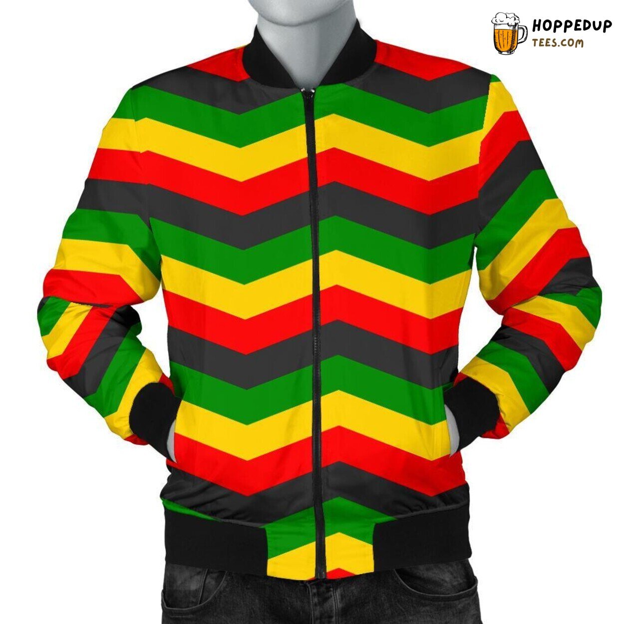 Vibrant Jamaican Vibes Men’s Bomber Jacket Unique Distinct Pattern Showcase