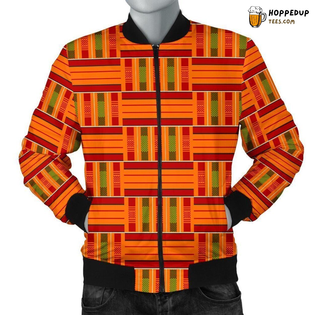 Vibrant Kente African Culture Men’s Bomber Jacket Unique Pattern Design Art