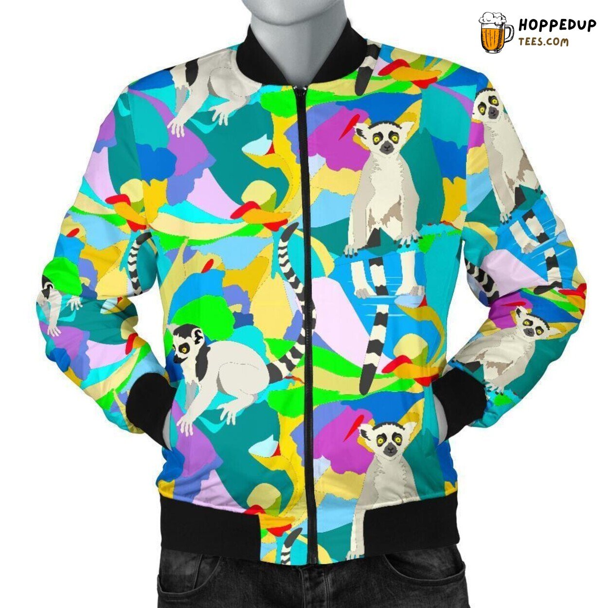 Vibrant Lemur Colors Men’s Bomber Jacket Unique Pattern Design Display Tribute